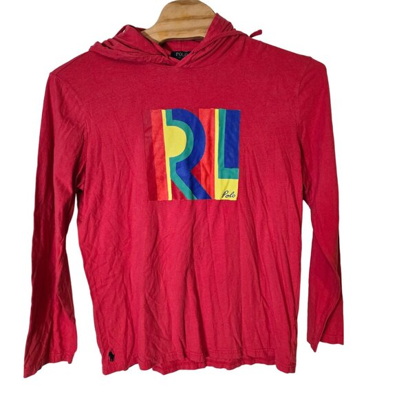 Polo Ralph Lauren Hooded Tee‎ Shirt Size XL Long Sleeve Red Drawstring Logo - Picture 1 of 5